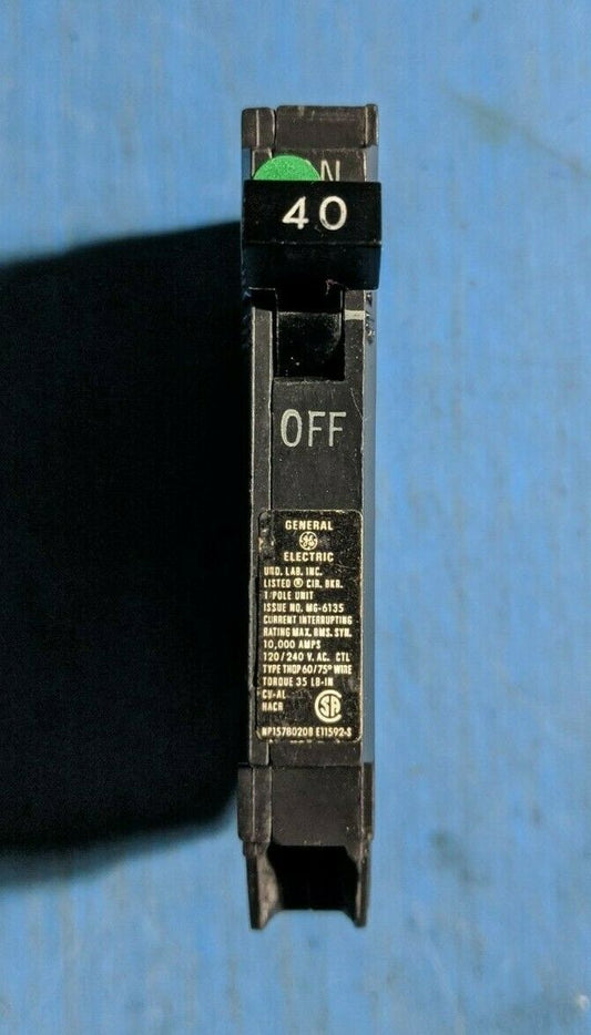 THQP140 - GE 40A Amp 1P Pole 10kA@120/240V Plug On Thin Circuit Breaker - Older Series