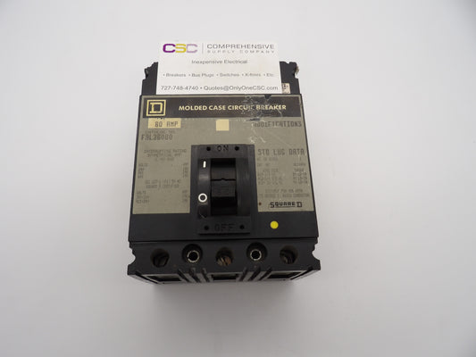 FAL36080 - Square D 80A Amp 3P Pole 600V 14kA@480V Bolt On Circuit Breaker W/Gray Label