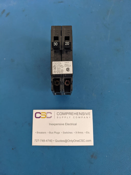 Q3020 - Siemens 30/20A Amp 2X1P Pole 10kA@120/240V Plug On Duplex Circuit Breaker