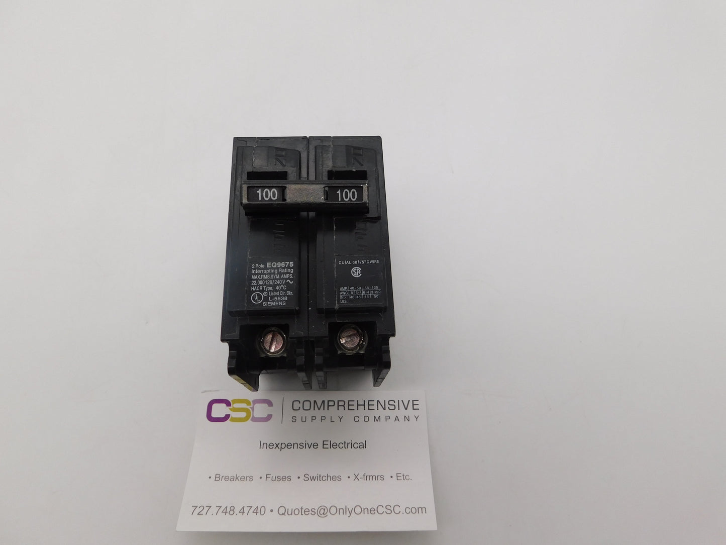 EQ9675 - Siemens 100A Amp 2P Pole 22kA@120/240V Plug On Circuit Breaker