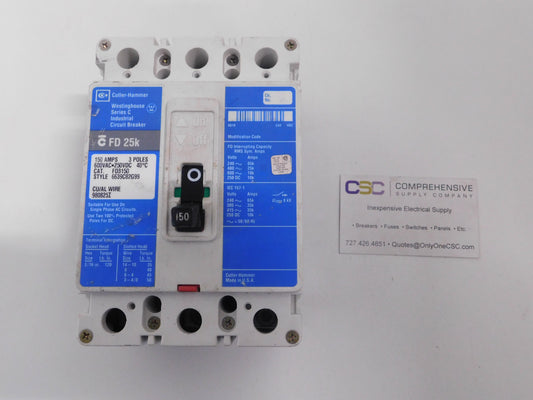 FD3150 - Eaton 150A Amp 3P Pole 600V 35kA@480V Bolt On Circuit Breaker W/Blue Label