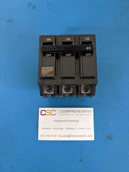 THQL32080 - GE 80A Amp 3P Pole 10kA@240V Plug On Circuit Breaker - Older Series