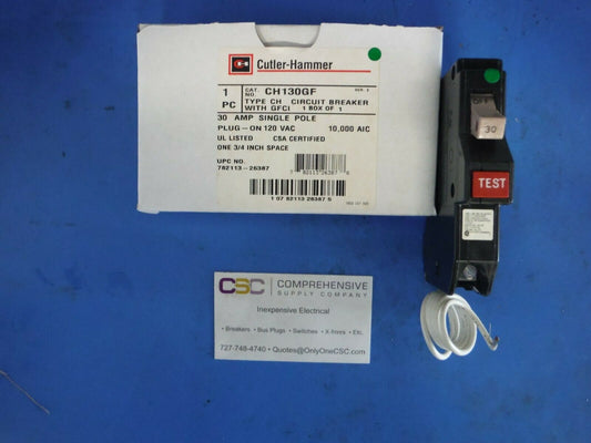 CH130GF - Cutler Hammer 30A Amp 1P Pole 10kA@120V Plug On Ground Fault GFCI Circuit Breaker - Older Series