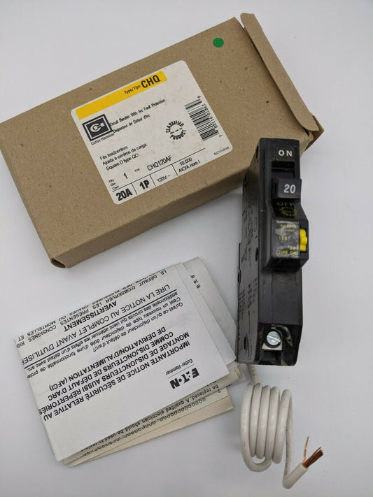 CHQ120AF - Cutler Hammer 20A Amp 1P Pole 10kA@120V Plug On Arc Fault AFCI Circuit Breaker