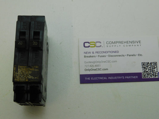 Q2020NC - Siemens 20/20A Amp 2X1P Pole 10kA@120/240V Plug On Duplex Circuit Breaker - Older Series W/Non-Ctl