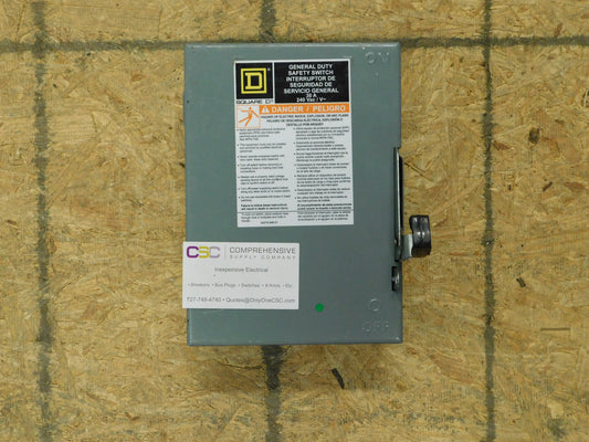 D221N - Square D 30A Amp 2P Pole 240V Nema 1 Fusible Safety Switch W/Neutral