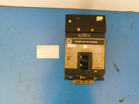 FA34020 - Square D 20A Amp 3P Pole 18kA@480V I-Line Plug On Circuit Breaker W/Gray Label