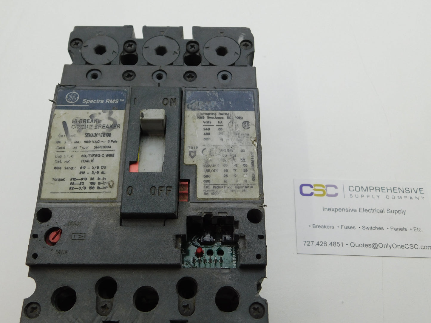 SEHA36AT0100 - GE 100A Amp 3P Pole 600V 25kA@480V Bolt On Spectra Rms Circuit Breaker