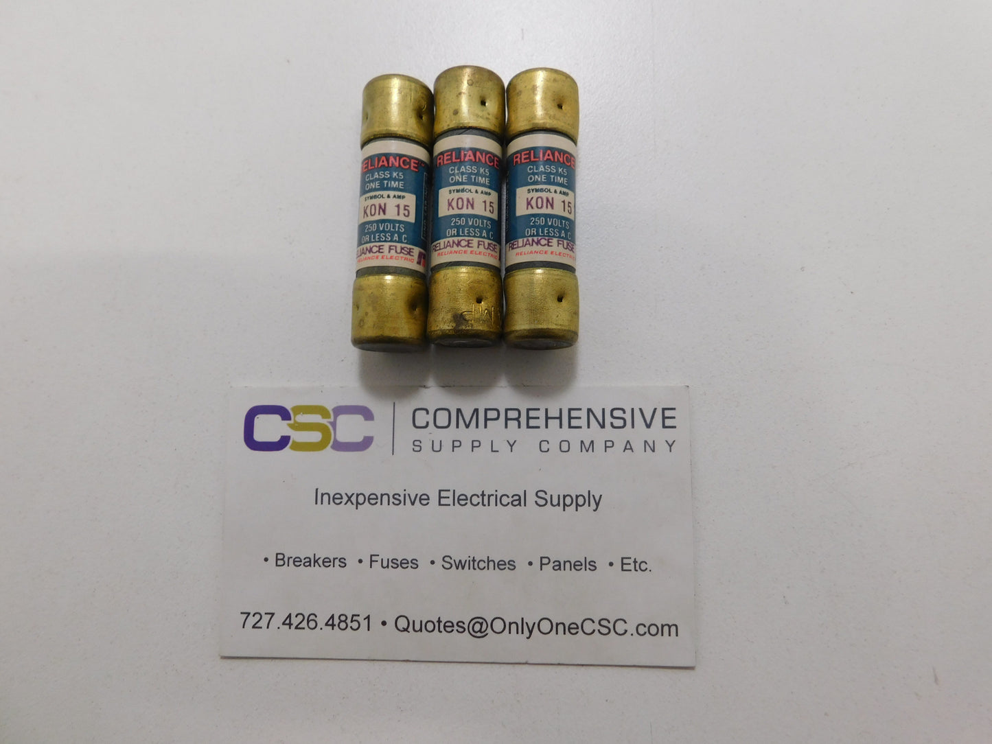 KON15 - Reliance 15A Amp 250V Class K5 One-Time Cartridge Fuse - 3 Pack & Orginal Series