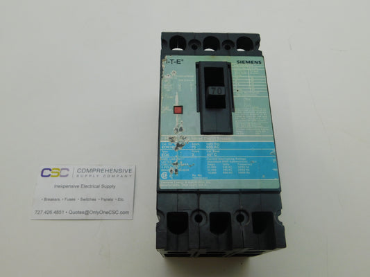 ED63B070 - Siemens 70A Amp 3P Pole 600V 25kA@480V Feed Through Circuit Breaker W/Green Label