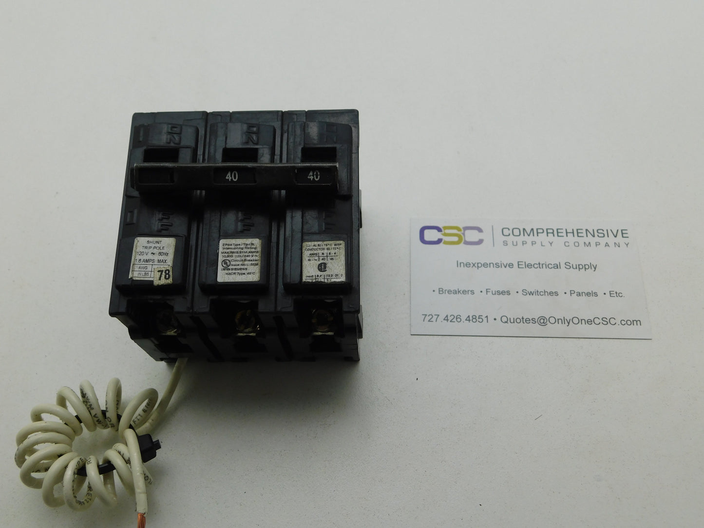 B24000S01 - Siemens 40A Amp 2P Pole 10kA@120/240V Bolt On Circuit Breaker W/120V Shunt Trip