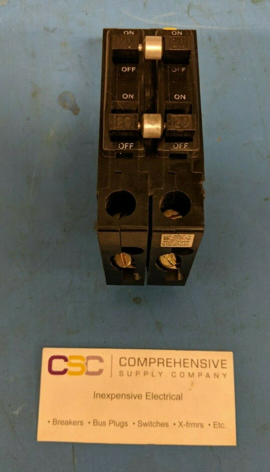 QOT22020 - Square D 20/20A Amp 2X2P Pole Quad Plug On Qot Circuit Breaker W/Rejection Hook