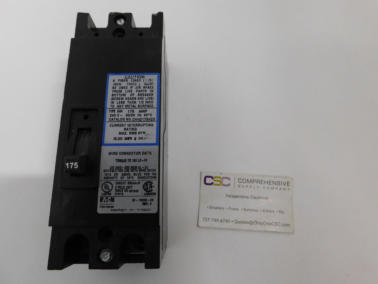 CHH2175H2X - Eaton 175A Amp 2P Pole 25kA@240V Bolt On Circuit Breaker W/Blue Label