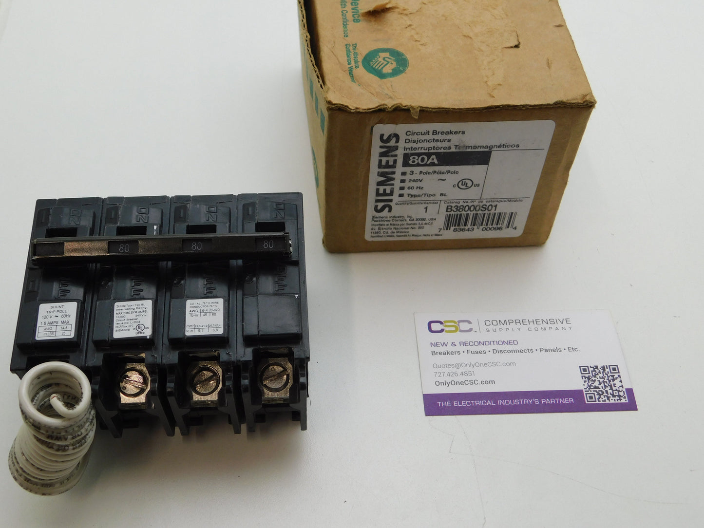 B38000S01 - Siemens 80A Amp 3P Pole 10kA@240V Bolt On Circuit Breaker W/120V Shunt Trip