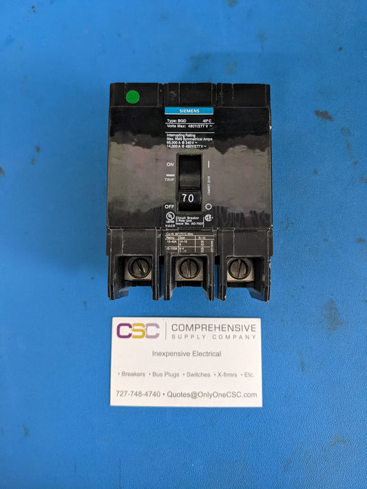 BQD370 - Siemens 70A Amp 3P Pole 14kA@480Y/277V Bolt On Circuit Breaker