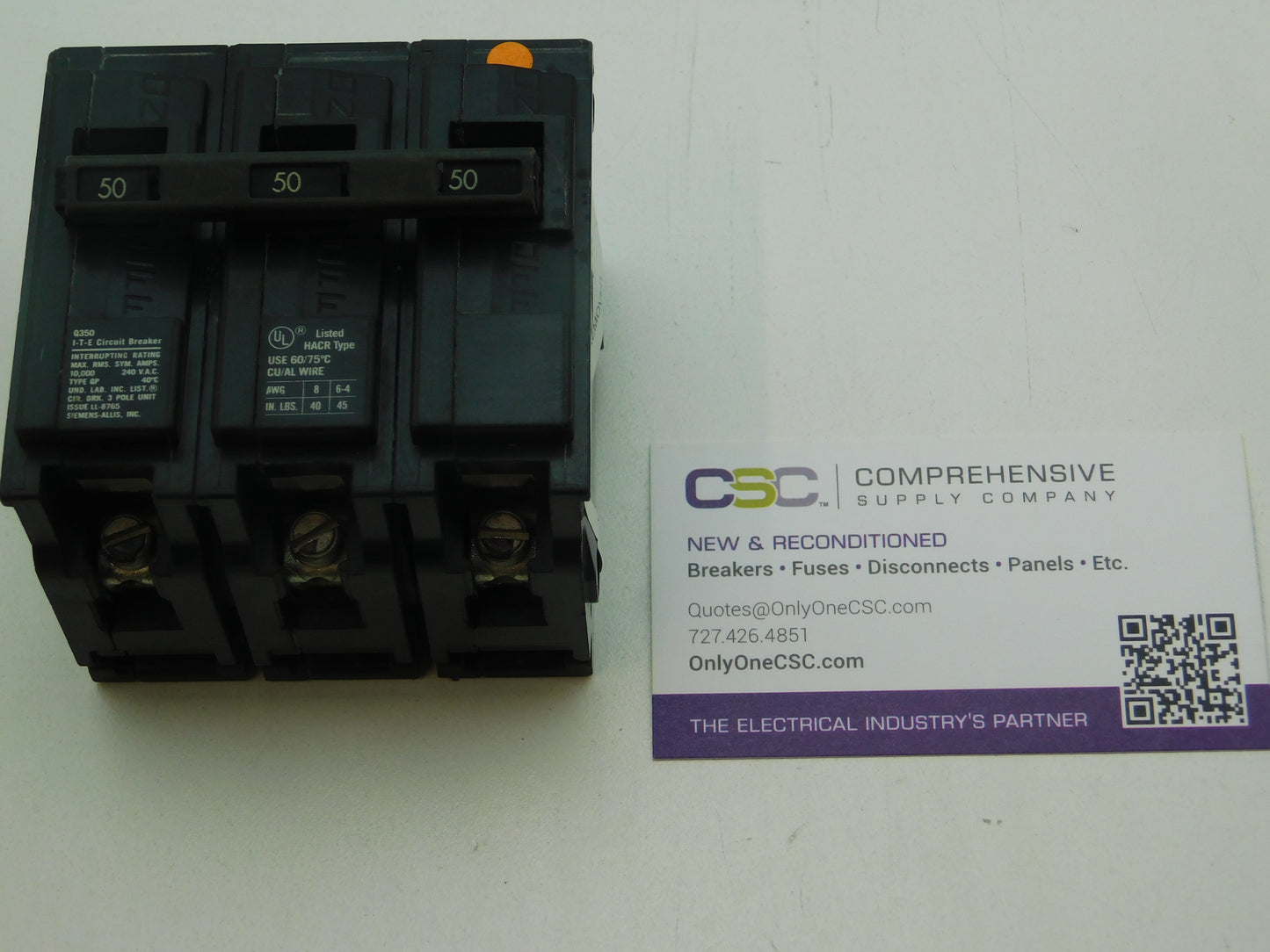 Q350 - Siemens 50A Amp 3P Pole 10kA@240V Plug On Circuit Breaker - Older Series