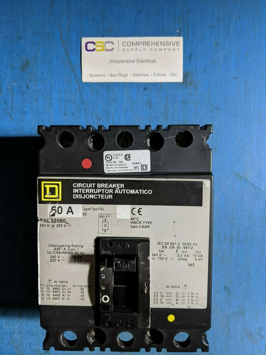 FAL32060 - Square D 60A Amp 3P Pole 10kA@240V Bolt On Circuit Breaker W/ Gray Label