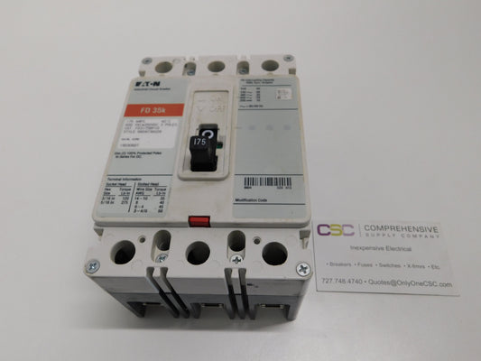 FD3175 - Eaton 175A Amp 3P Pole 600V 35kA@480V Bolt On Circuit Breaker W/Red Label