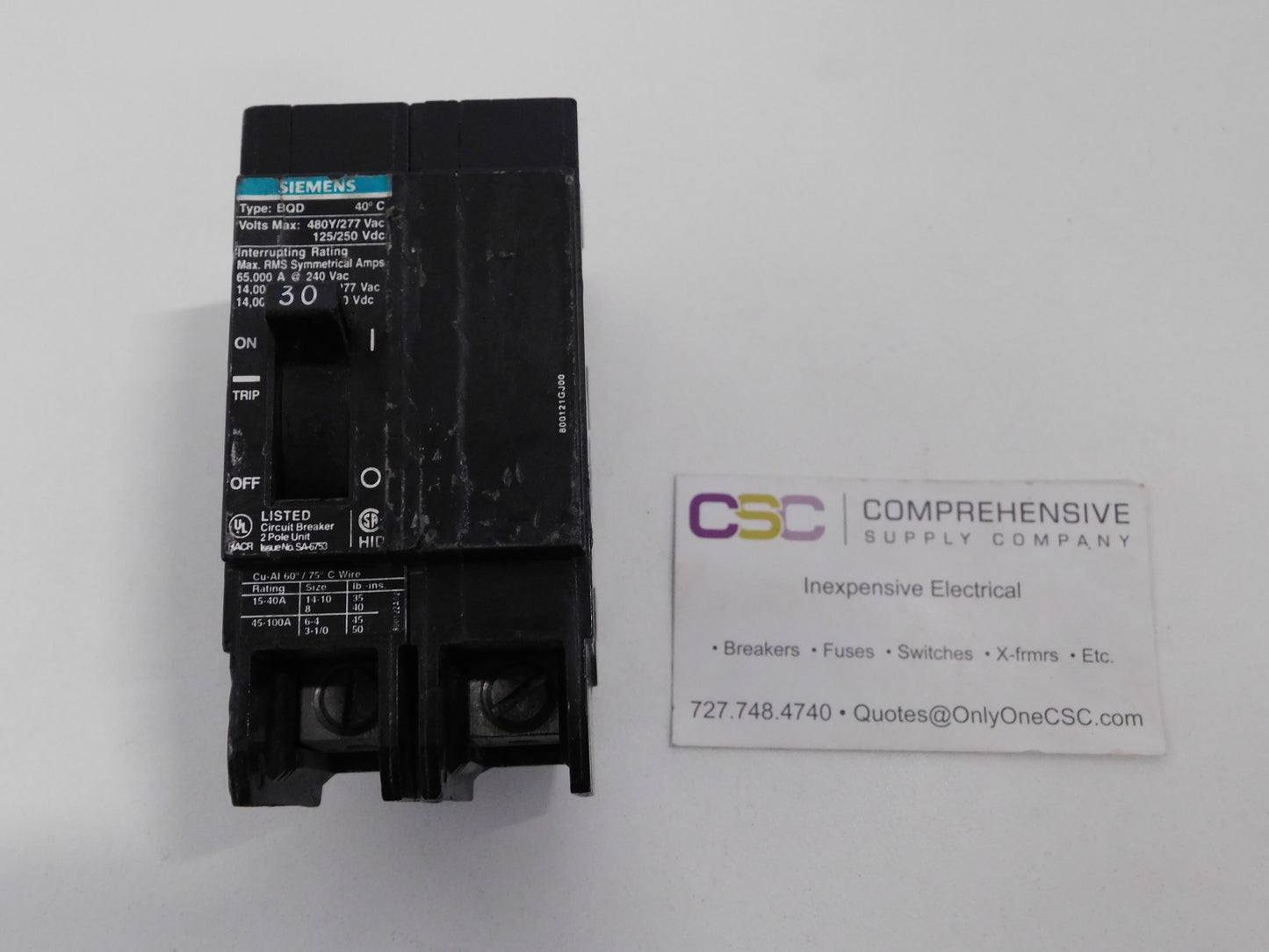BQD230 - Siemens 30A Amp 2P Pole 14kA@480Y/277V Bolt On Black Circuit Breaker