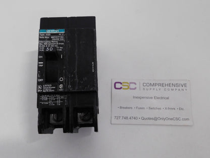 BQD230 - Siemens 30A Amp 2P Pole 14kA@480Y/277V Bolt On Black Circuit Breaker