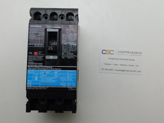ED63B025 - Siemens 25A Amp 3P Pole 600V 25kA@480V Feed Through Circuit Breaker W/Black Label