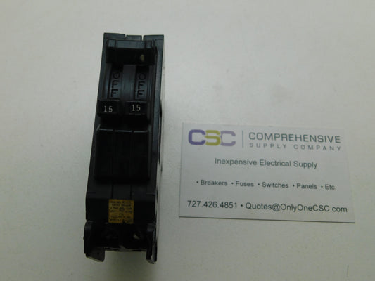 TR1515 - GE 15/15A Amp 2X1P Pole 10kA@120/240V Plug On Duplex Circuit Breaker W/Clip