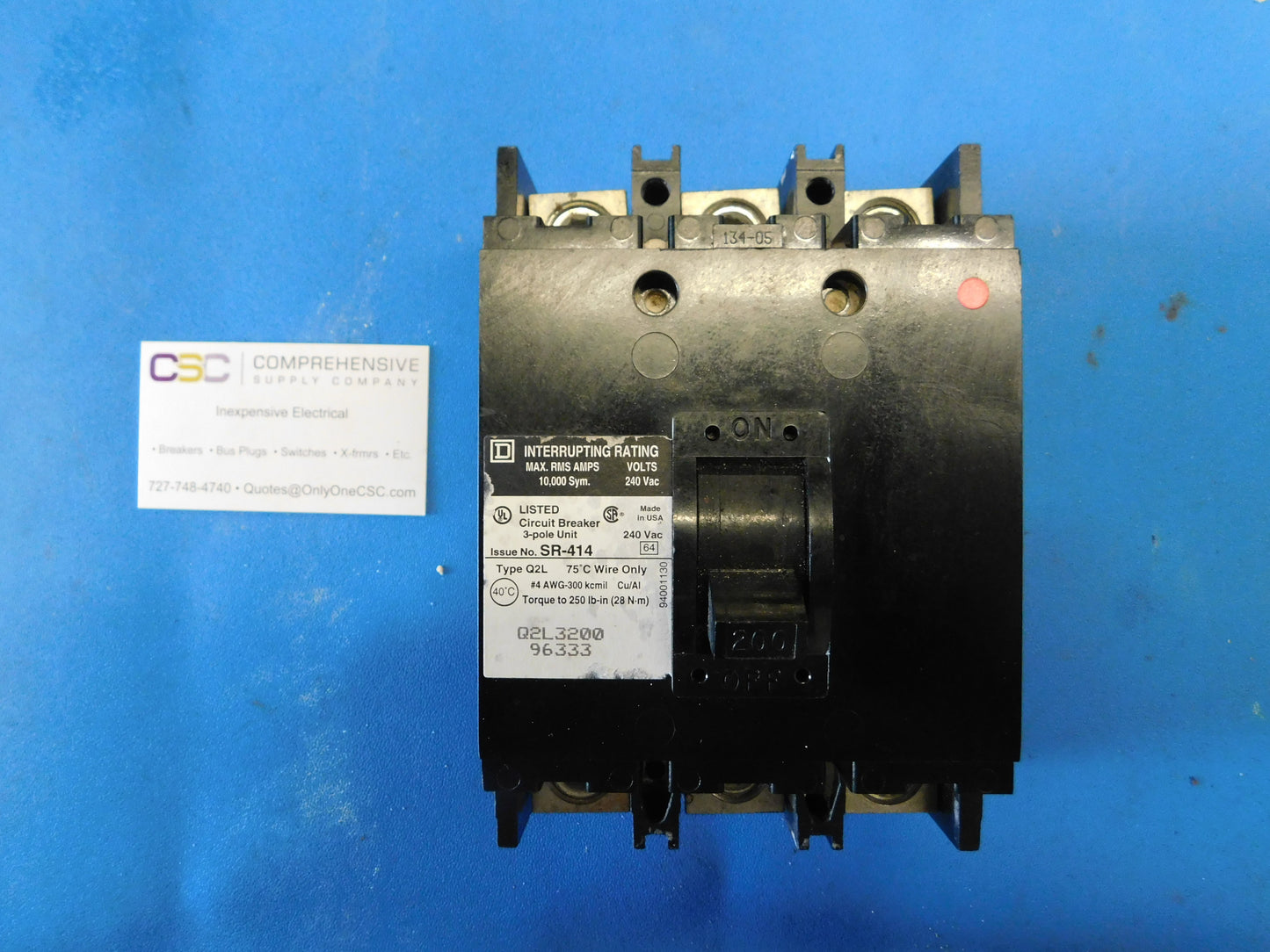 Q2L3200 - Square D 200A Amp 3P Pole 10kA@240V Feed Through Circuit Breaker