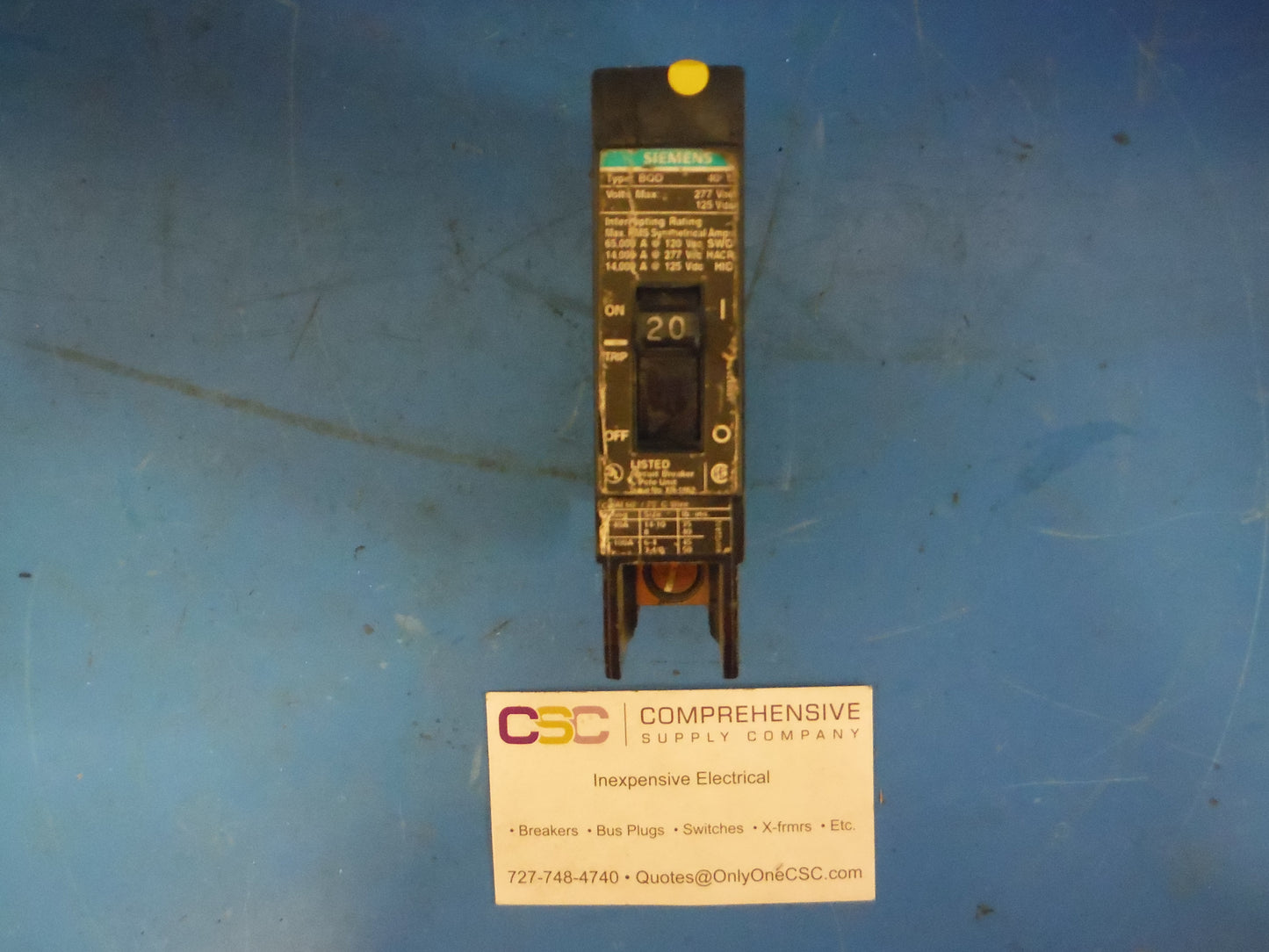 BQD120 - Siemens 20A Amp 1P Pole 120/277V 14kA@277V Bolt On Black Circuit Breaker