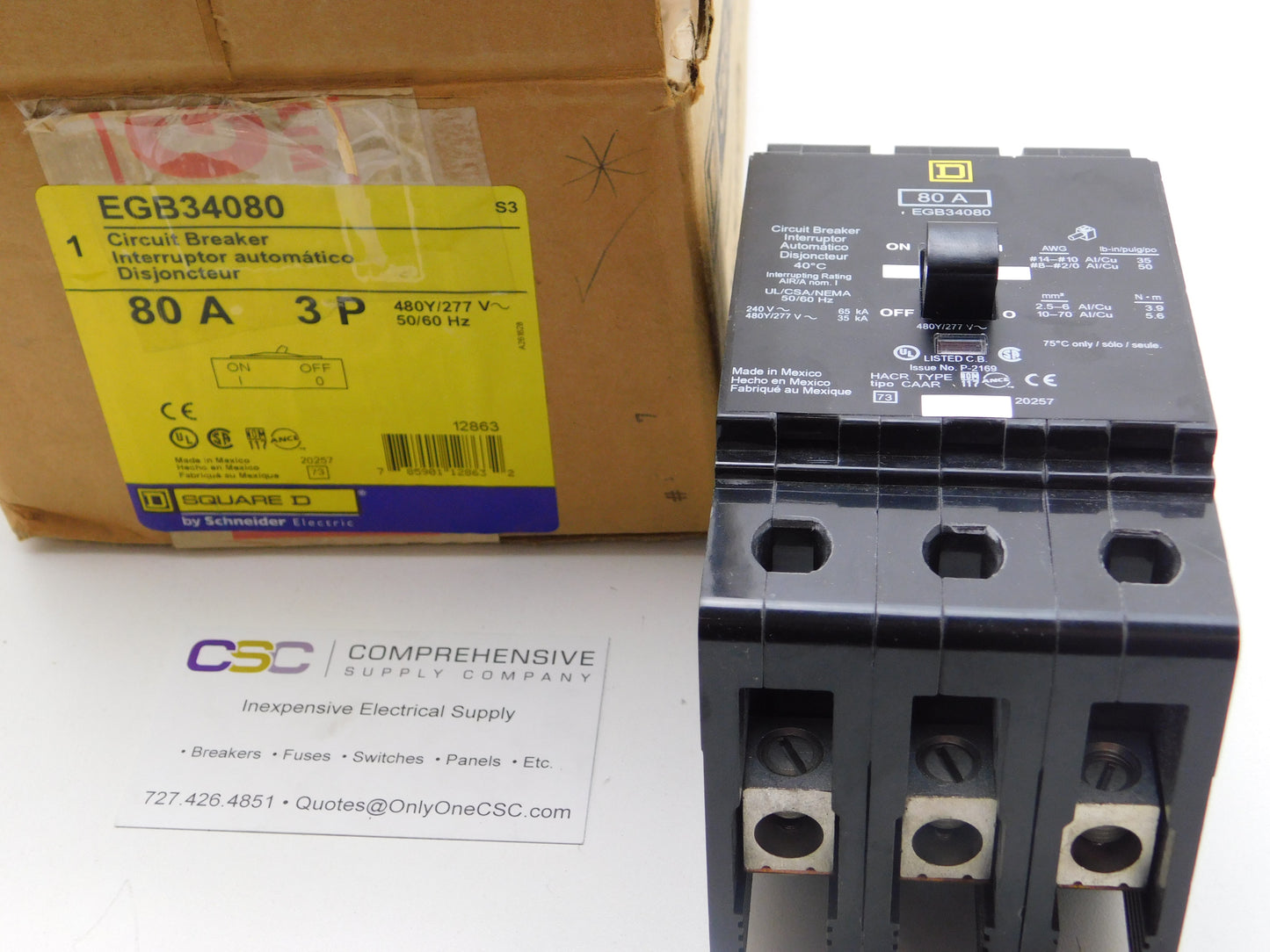 EGB34080 - Square D 80A Amp 3P Pole 35kA@480Y/277V Bolt On Circuit Breaker
