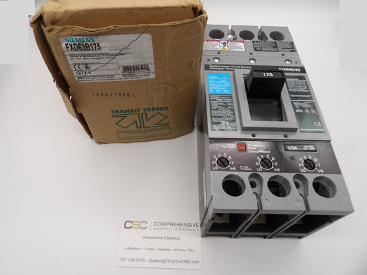 FXD63B175 - Siemens 175A Amp 3P Pole 600V 35kA@480V Bolt On Sentron Circuit Breaker