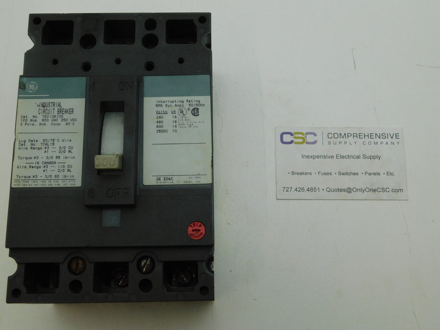 TED136100 - GE 100A Amp 3P Pole 600V 18kA@480V Bolt On Circuit Breaker