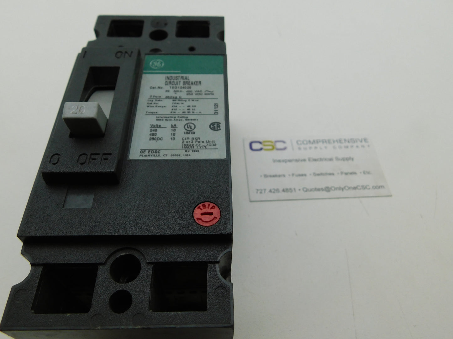 TED124020 - GE 20A Amp 2P Pole 18kA@480V Bolt On Circuit Breaker