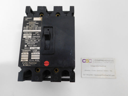 EHC3100 - Cutler Hammer 100A Amp 3P Pole 14kA@480V Bolt On Circuit Breaker