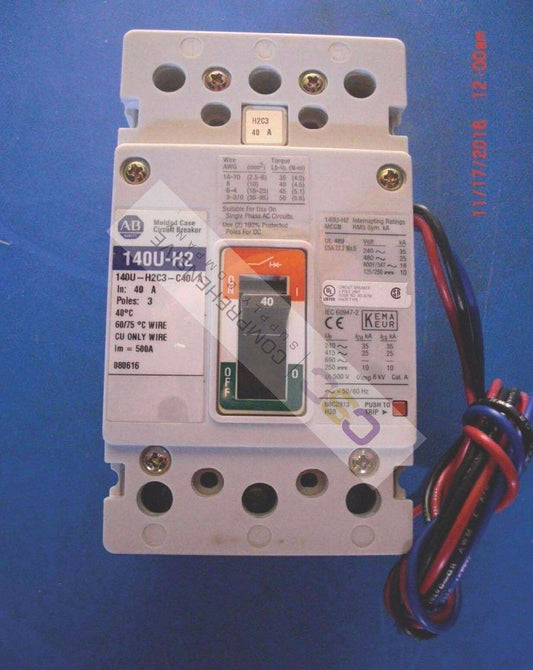 140U-H2C3-C40-A - Allen Bradley 40A Amp 3P Pole 600Y/347V 25kA@480V Feed Through Circuit Breaker W/Aux