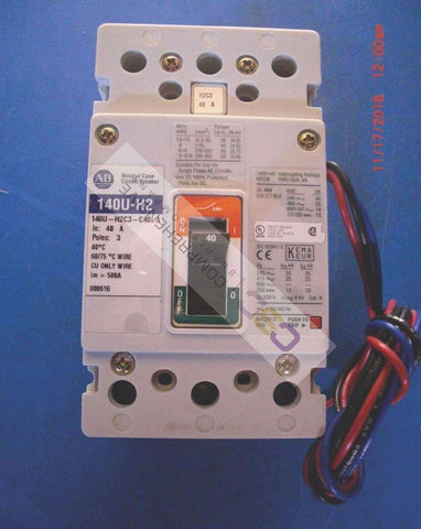 140U-H2C3-C40-A - Allen Bradley 40A Amp 3P Pole 600Y/347V 25kA@480V Feed Through Circuit Breaker W/Aux