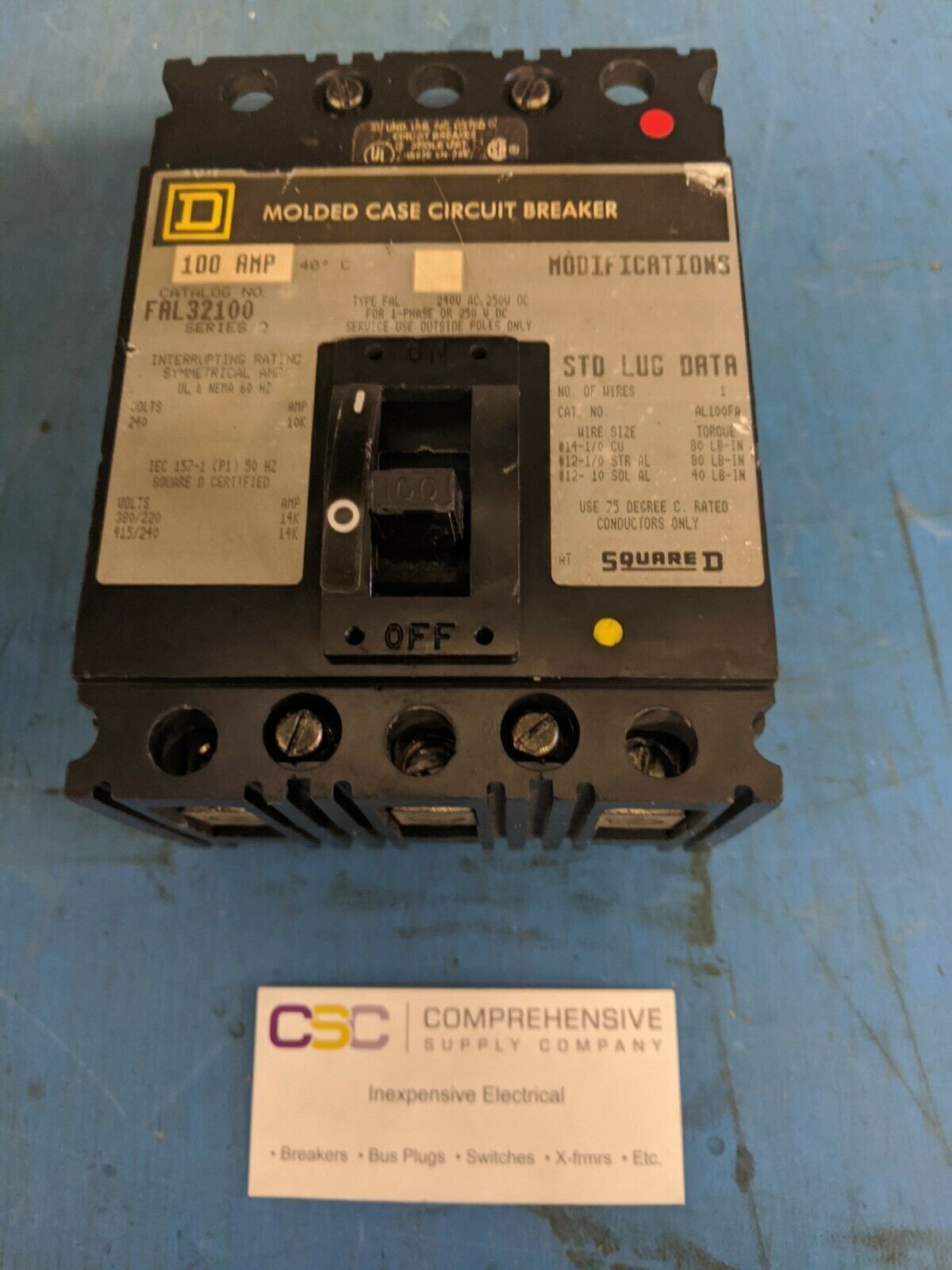 FAL32100 - Square D 100A Amp 3P Pole 10kA@240V Bolt On Circuit Breaker W/Gray Label