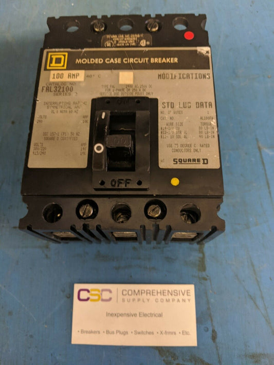 FAL32100 - Square D 100A Amp 3P Pole 10kA@240V Bolt On Circuit Breaker W/Gray Label