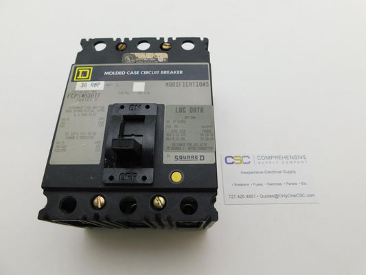 FCP34030TF - Square D 30A Amp 3P Pole 65kA@480V Feed Through Circuit Breaker W/Gray Label And Top Feed
