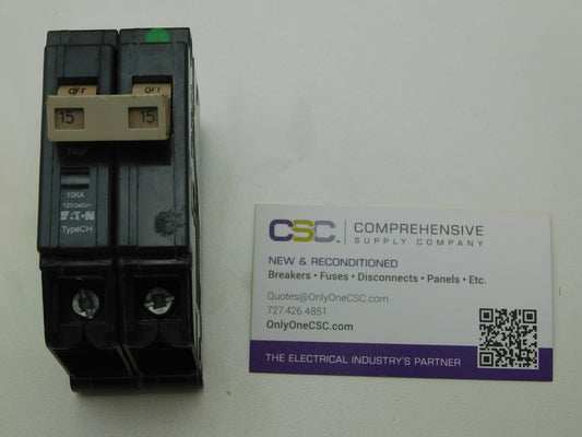 CHF215 - Cutler Hammer 15A Amp 2P Pole 10kA@120/240V Plug On Circuit Breaker W/ Trip Indicator