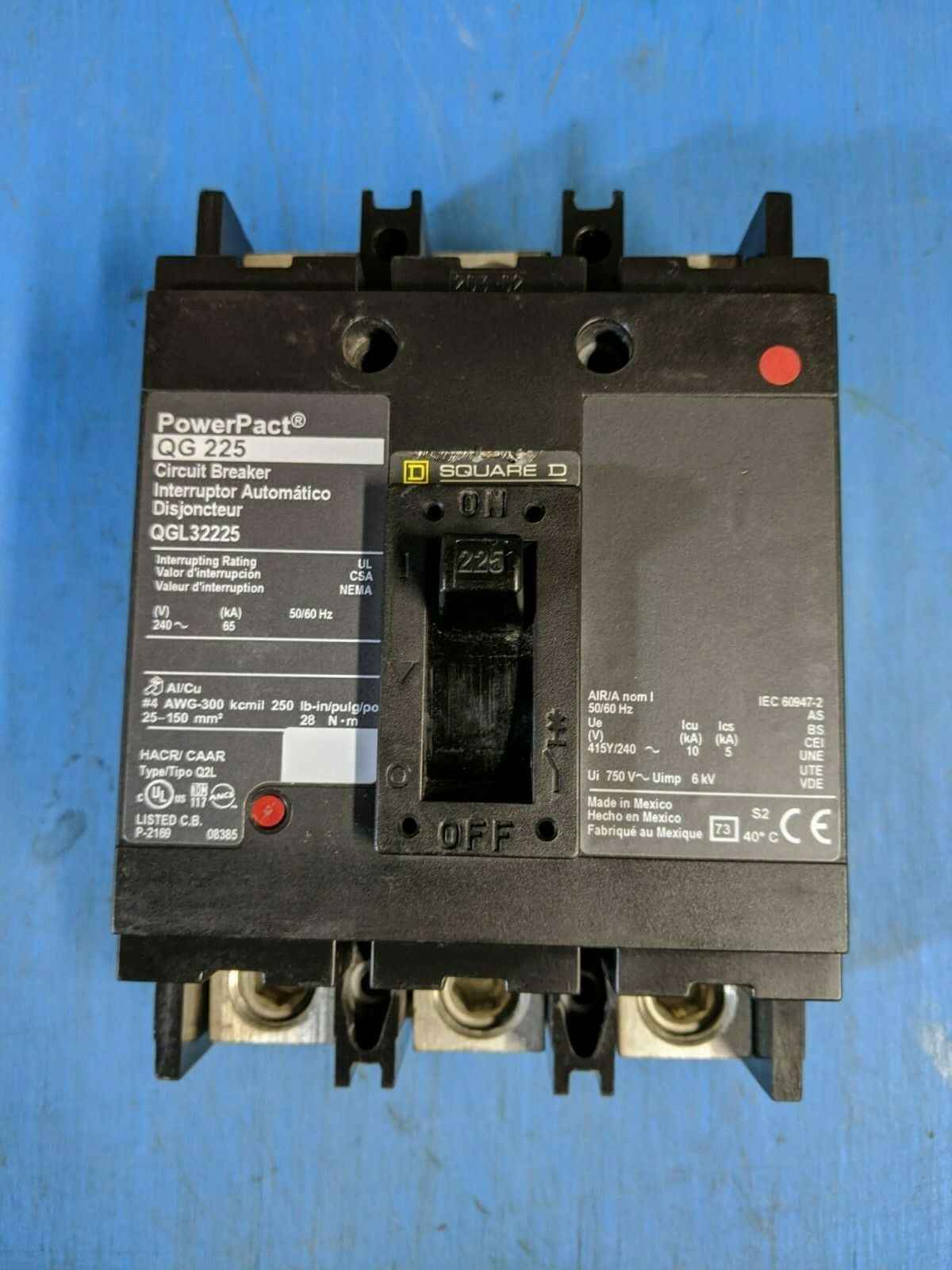 QGL32225 - Square D 225A Amp 3P Pole 65kA@240V Feed Through Powerpact Circuit Breaker