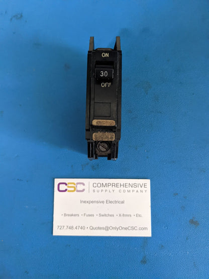 THQC1130 - GE 30A Amp 1P Pole 10kA@120/240V Feed Through Circuit Breaker - Older Series