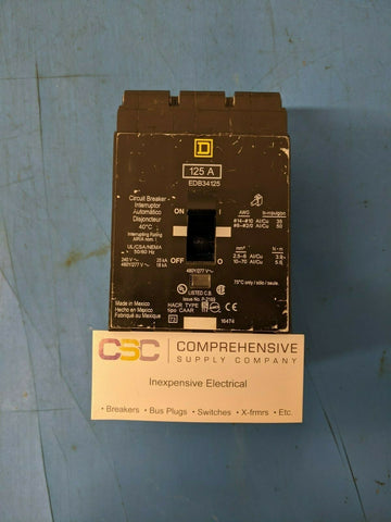 EDB34125 - Square D 125A Amp 3P Pole 18kA@480Y/277V Bolt On Circuit Breaker