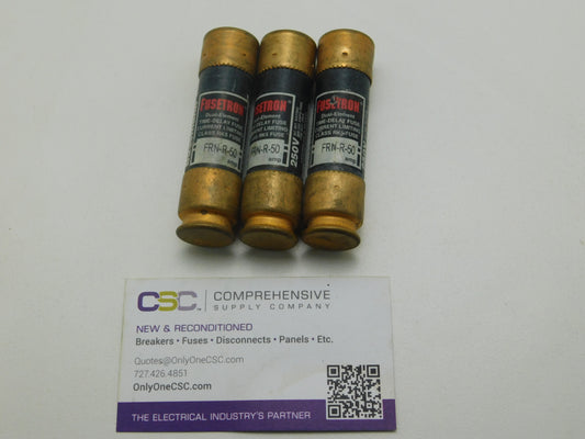 FRNR50 - Bussmann 50A Amp 250V Class Rk5 Fusetron Time Delay Cartridge Fuse - 3 Pack