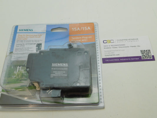 Q1515AFCN - Siemens 15/15A Amp 2X1P Pole 10kA@120V Plug On Neutral Arc Fault AFCI Duplex Circuit Breaker