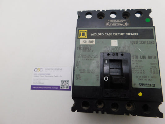 FAL36050 - Square D 50A Amp 3P Pole 600V 14kA@480V Bolt On Circuit Breaker W/Gray Label