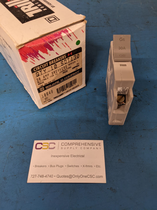 SDT130 - Square D 30A Amp 1P Pole 10kA@120V Plug On Sdt Circuit Breaker