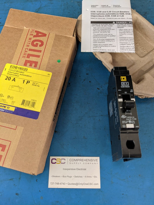 EDB16020 - Square D 20A Amp 1P Pole 14kA@600Y/347V Bolt On Edb Circuit Breaker