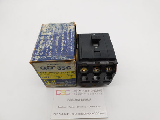 QO350 - Square D 50A Amp 3P Pole 10kA@240V Plug On Black Circuit Breaker