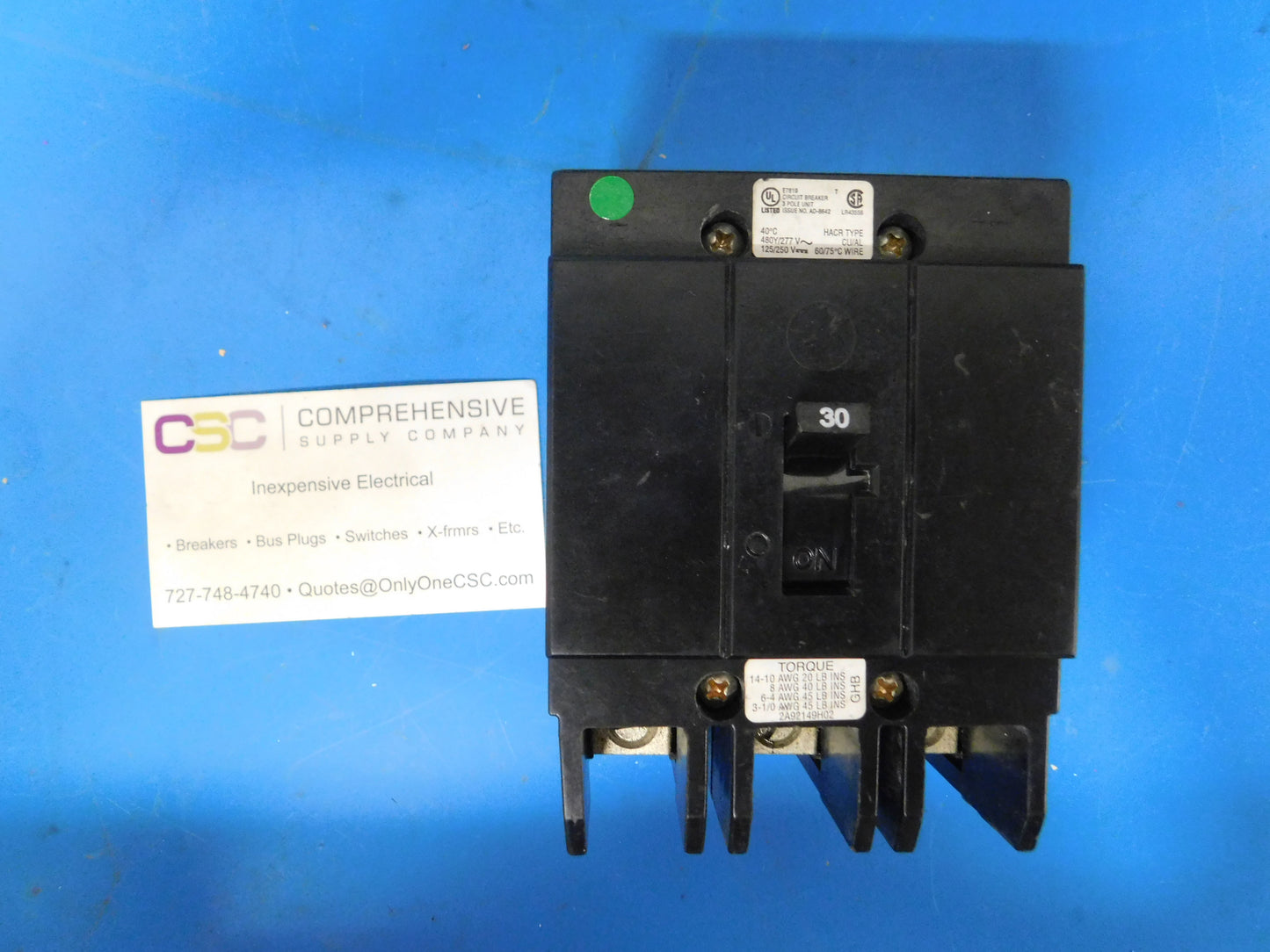 GHB3030 - Eaton 30A Amp 3P Pole 14kA@480Y/277V Bolt On Circuit Breaker