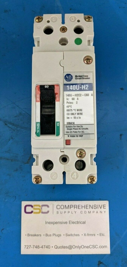 140U-H2C2-C60 - Allen Bradley 60A Amp 2P Pole 600V 25kA@480V Feed Through Circuit Breaker